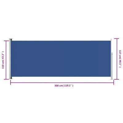 vidaXL Auvent latéral rétractable de patio 117x300 cm Bleu