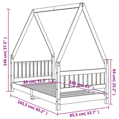 vidaXL Cadre de lit pour enfant blanc 80x160 cm bois de pin massif