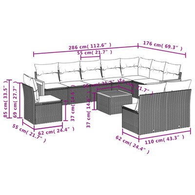 vidaXL Salon de jardin 11 pcs avec coussins gris résine tressée