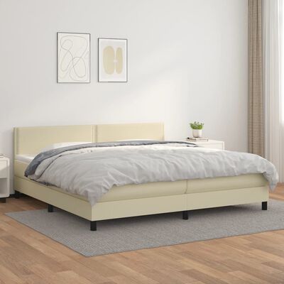 vidaXL Sommier à lattes de lit avec matelas Crème 200x200cm Similicuir