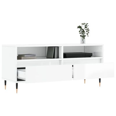 vidaXL Meuble TV blanc brillant 100x34,5x44,5 cm bois d'ingénierie