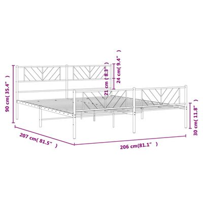 vidaXL Cadre de lit métal sans matelas avec pied de lit noir 200x200cm