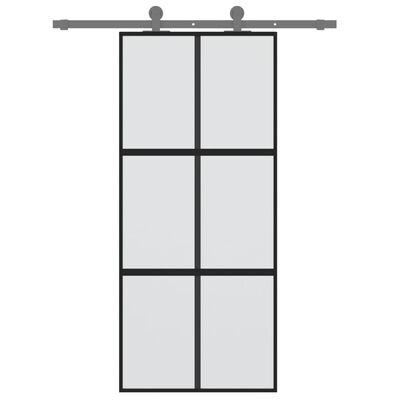 vidaXL Porte coulissante noir 90x205 cm verre trempé aluminium