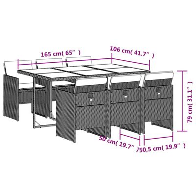 vidaXL Ensemble à manger de jardin et coussins 7 pcs gris clair rotin