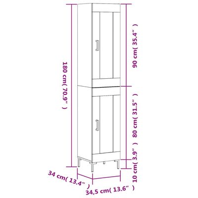 vidaXL Buffet haut Noir 34,5x34x180 cm Bois d'ingénierie