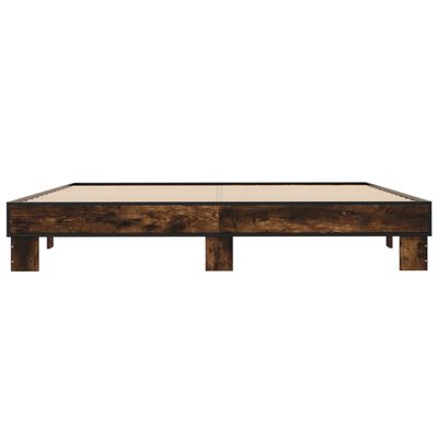 vidaXL Cadre de lit chêne fumé 200x200 cm bois d'ingénierie et métal