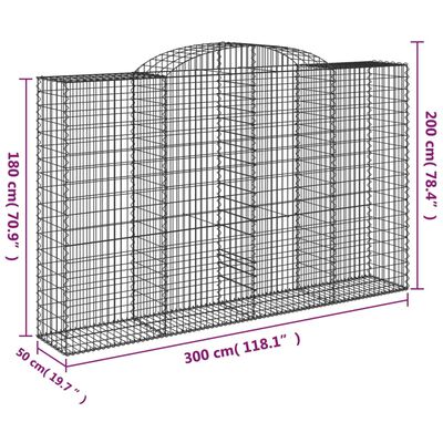 vidaXL Paniers à gabions arqués 11 pcs 300x50x180/200 cm fer galvanisé