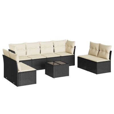 vidaXL Salon de jardin 9 pcs avec coussins noir résine tressée