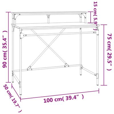 vidaXL Bureau chêne sonoma 100x50x90 cm bois d'ingénierie et fer