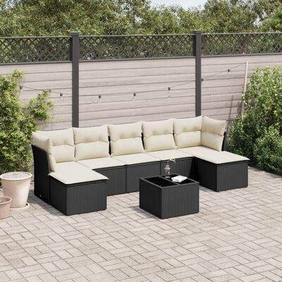 vidaXL Salon de jardin 8 pcs avec coussins noir résine tressée