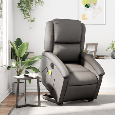 vidaXL Fauteuil inclinable de massage électrique gris cuir véritable