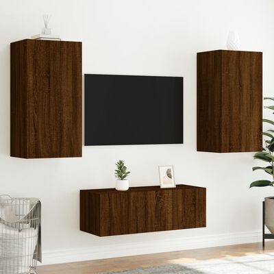 vidaXL Unités murales TV avec LED 4 pcs chêne marron bois d'ingénierie