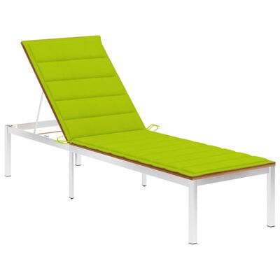 vidaXL Chaise longue avec coussin Bois d'acacia et acier inoxydable