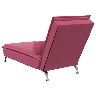 vidaXL Chaise longue de massage avec traversin rouge bordeaux velours