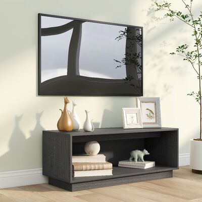 vidaXL Meuble TV Gris 90x35x35 cm Bois de pin massif