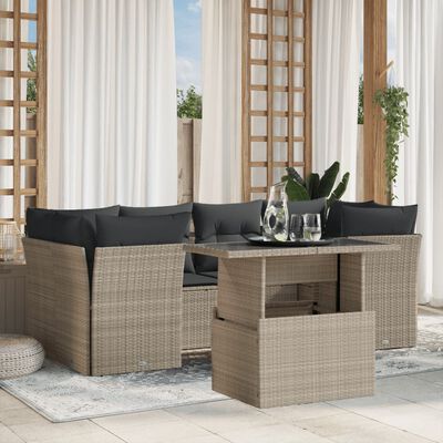 vidaXL Salon de jardin avec coussins 7 pcs gris clair résine tressée