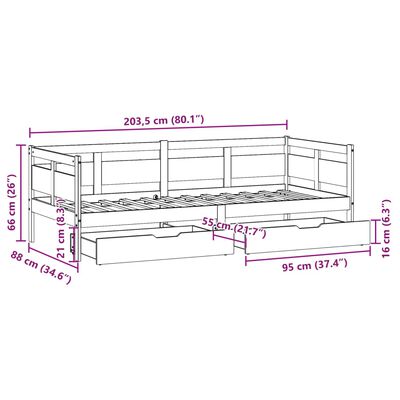 vidaXL Lit de jour avec tiroirs blanc 80x200 cm bois de pin massif