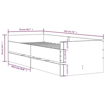 vidaXL Cadre de lit avec tiroirs chêne sonoma 75x190 cm