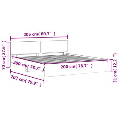 vidaXL Cadre de lit sans matelas sonoma gris 200x200 cm