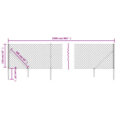 vidaXL Clôture à mailles losangées avec ancrage anthracite 1,1x25 m