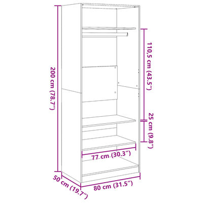 vidaXL Garde-robe chêne sonoma 80x50x200 cm bois d'ingénierie