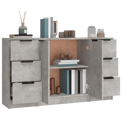 vidaXL Buffets 3 pcs gris béton bois d'ingénierie