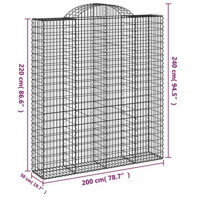 vidaXL Paniers à gabions arqués 3 pcs 200x50x220/240 cm Fer galvanisé