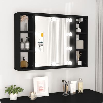 vidaXL Armoire à miroir avec LED noir 76x15x55 cm