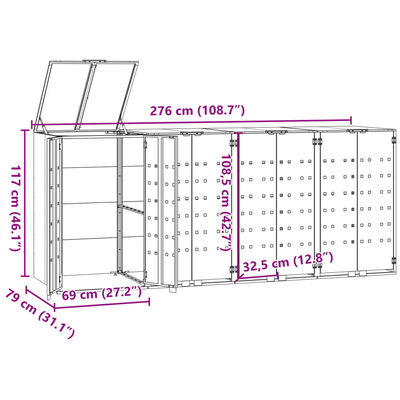 vidaXL Rangement à roulettes pour poubelles pour 4 bacs noir acier