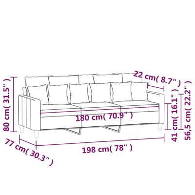 vidaXL Canapé à 3 places Bleu 180 cm Velours