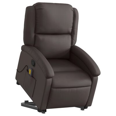 vidaXL Fauteuil inclinable de massage marron foncé cuir véritable