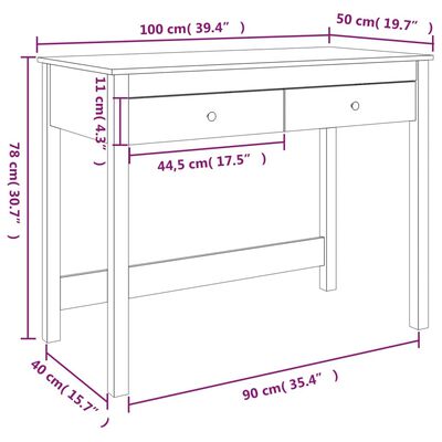 vidaXL Bureau avec tiroirs Gris 100x50x78 cm Bois massif de pin