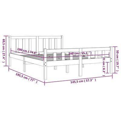 vidaXL Cadre de lit Marron miel Bois massif 140x190 cm