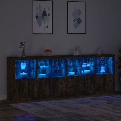 vidaXL Buffet avec lumières LED chêne fumé 283x37x100 cm