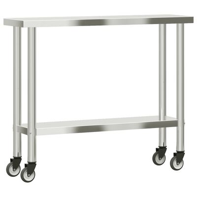 vidaXL Table de travail de cuisine avec roues 110x30x85 cm inox