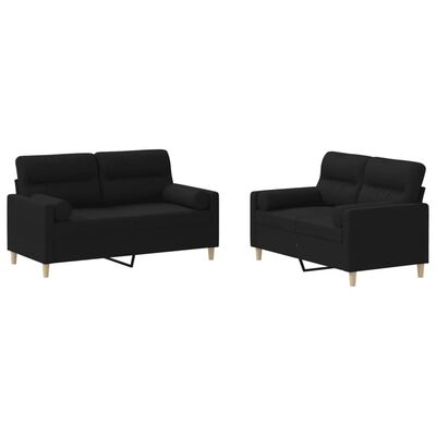 vidaXL Ensemble de canapés 2 pcs avec coussins noir tissu