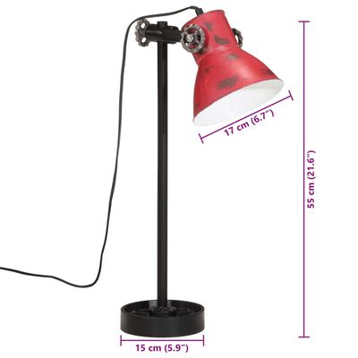 vidaXL Lampe de bureau 25 W rouge délavé 15x15x55 cm E27