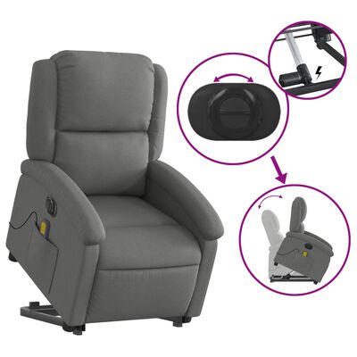 vidaXL Fauteuil inclinable de massage électrique Gris foncé Tissu