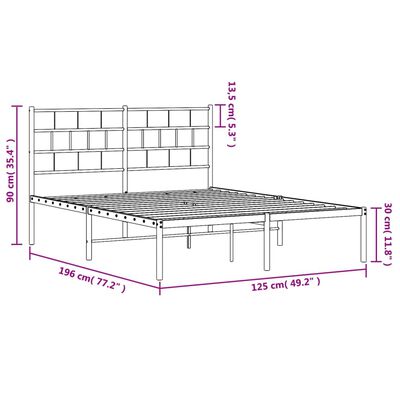 vidaXL Cadre de lit métal sans matelas avec tête de lit noir 120x190cm