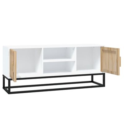 vidaXL Meuble TV blanc 105x30x45 cm bois d'ingénierie et fer