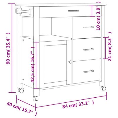 vidaXL Chariot de cuisine MONZA 84x40x90 cm bois massif de pin