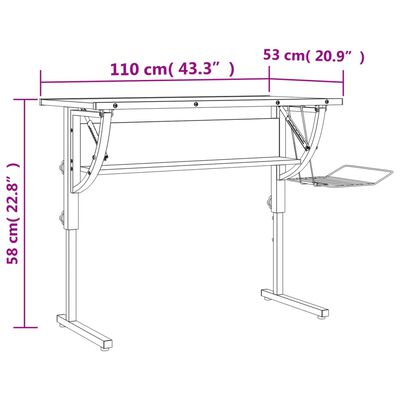 vidaXL Bureau d'artisanat blanc et gris 110x53x(58-87) cm