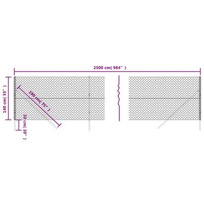 vidaXL Clôture à mailles losangées argenté 1,4x25 m