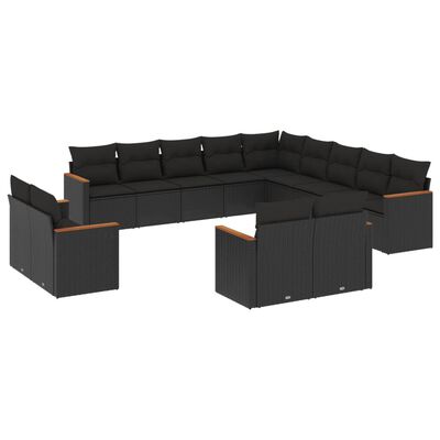 vidaXL Salon de jardin avec coussins 13 pcs noir résine tressée