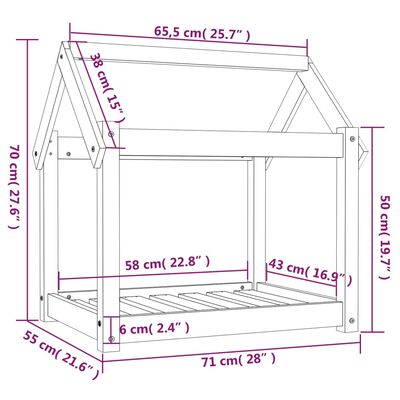 vidaXL Lit pour chien Noir 71x55x70 cm Bois de pin solide