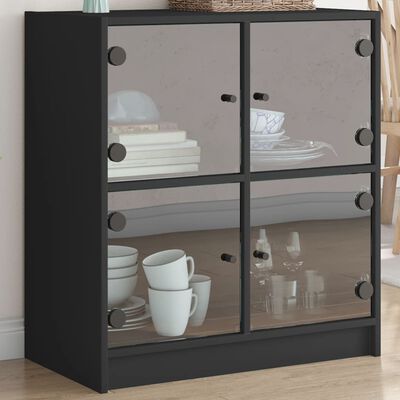 vidaXL Armoire latérale avec portes en verre noir 68x37x75,5 cm