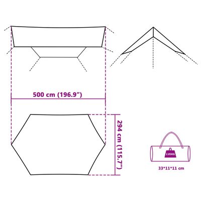 vidaXL Bâche de camping gris et orange 500x294 cm imperméable