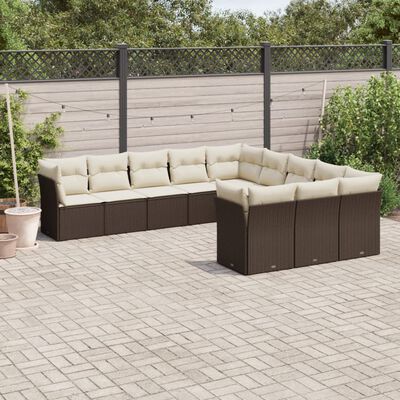 vidaXL Salon de jardin et coussins 11 pcs marron résine tressée