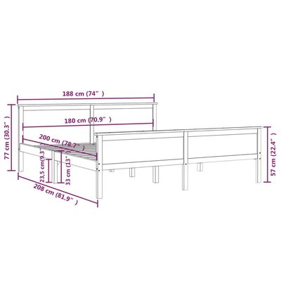 vidaXL Cadre de lit Bois de pin massif 180x200 cm