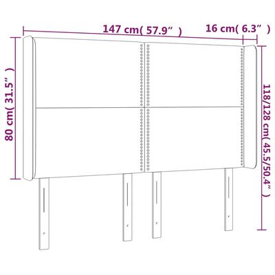 vidaXL Tête de lit avec oreilles Gris 147x16x118/128 cm Similicuir